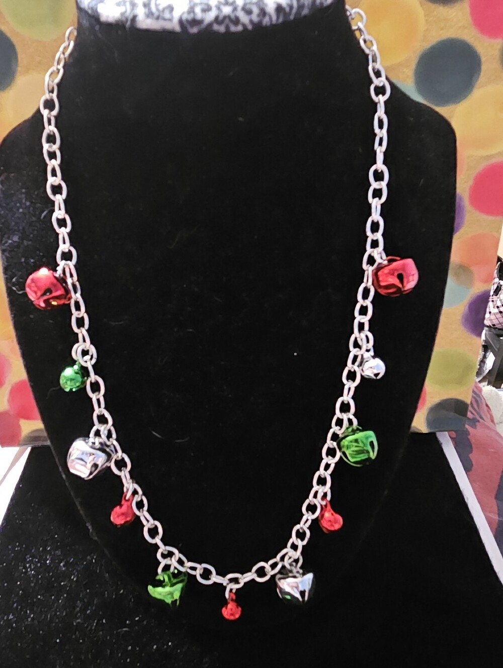 Festive Red & Green Jingle Bell Necklace And Sequin Earrings Women Jewelry